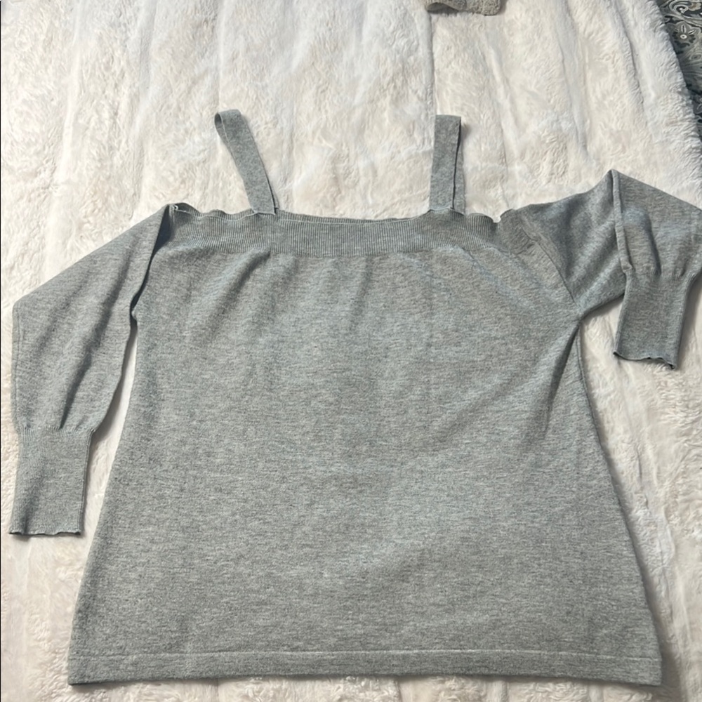 Gray Off-the-Shoulder Sweater by Red